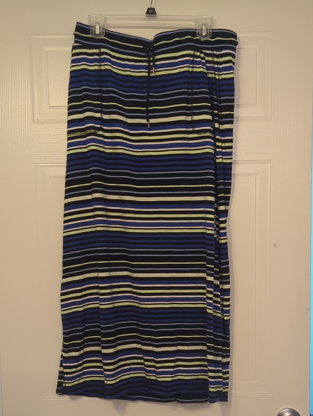 Talbots Striped Blue, Black and Lime Maxi Skirt